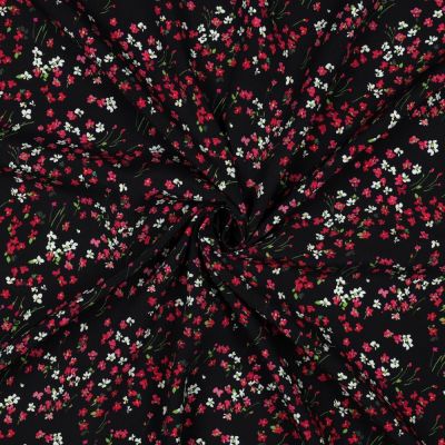 Tissu Viscose EcoVero digital petites fleurs Rouge et Blanche sur fond Noir - Par 10 cm