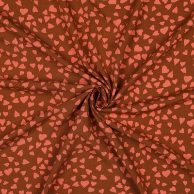 Tissu Viscose EcoVero petits coeurs Orange sur fond Terracotta - Par 10 cm