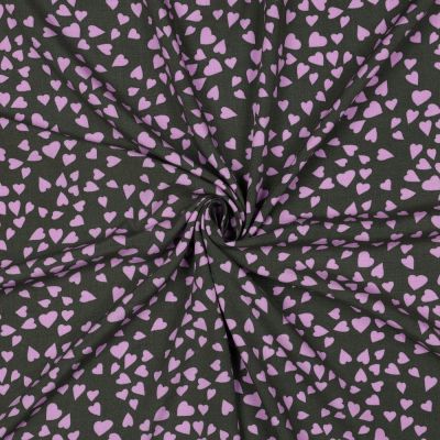 Tissu Viscose EcoVero petits coeurs Lila sur fond Noir - Par 10 cm