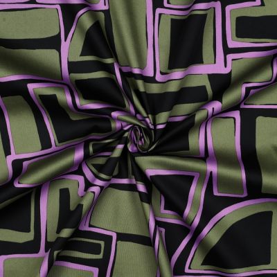 Tissu Coton satiné motifs géométrique sur fond Noir - Par 10 cm