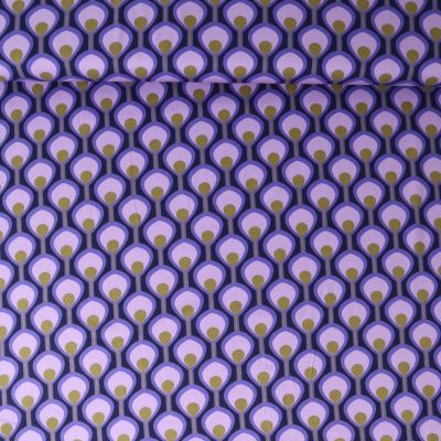 Tissu Viscose extensible Cléa œil de paon Mauve sur fond Bleu marine - Par 10 cm