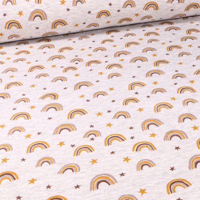 Tissu Sweat envers minky Arc en ciel sur fond Gris chiné - Par 10 cm