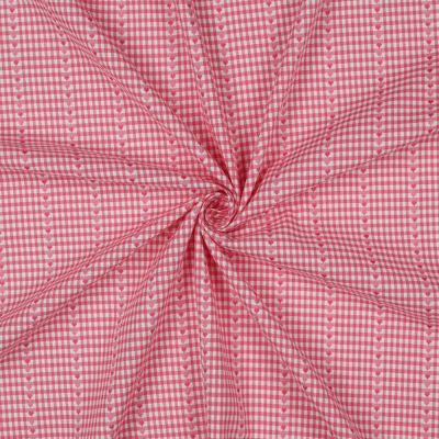 Tissu Voile de Coton vichy coeurs Roses sur fond Blanc - Par 10 cm