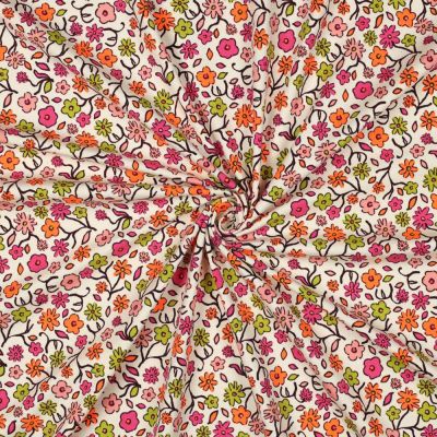 Tissu Jersey Coton imprimé Petites fleurs multicolores sur fond Ecru - Par 10 cm