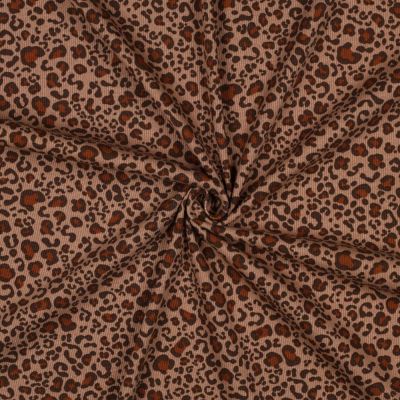 Tissu Jersey Coton côtelé Léopard Noir &amp; Bordeaux sur fond Rose nude - Par 10 cm