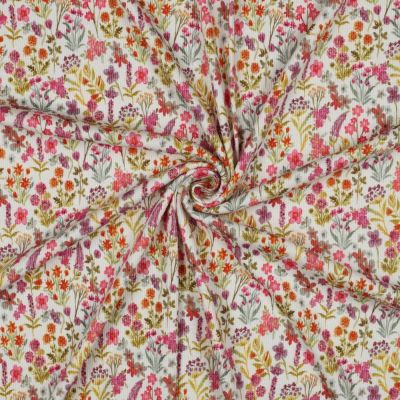 Tissu Jersey Coton côtelé digital jardin champêtre sur fond Ecru - Par 10 cm