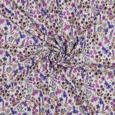 Tissu Jersey Coton côtelé digital jardin sauvage sur fond Ecru - Par 10 cm