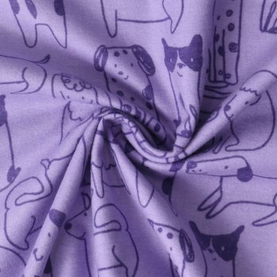 Tissu Flanelle de Coton Louison chiots Violets sur fond Mauve - Par 10 cm