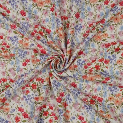 Tissu Crêpe de Viscose Lin digital Jardin d&#039;Eté sur fond Ecru - Par 10 cm