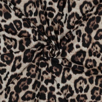 Tissu Strech digital imprimé Léopard sur fond Beige - Par 10 cm