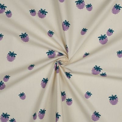 Tissu Popeline de Coton Capucine Mûres Acidulées sur fond Ecru - Par 10 cm