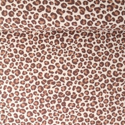 Tissu Sweat léger envers molletonné Naïa léopard Camel sur fond Beige - Par 10 cm