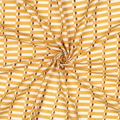 Tissu Coton indien Block print Géométrique sur fond Moutarde - Par 10 cm