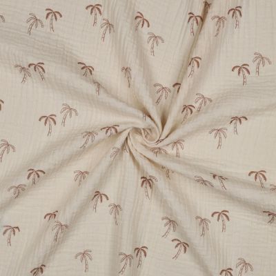 Tissu Double gaze de Coton Bio Palmiers sur fond Ecru - Par 10 cm