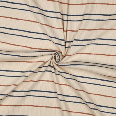 Tissu Jersey Coton côtelé Bio Rayé sur fond Ecru - Par 10 cm