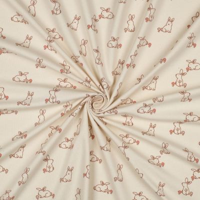 Tissu Jersey Coton imprimé Bio Lapins sur fond Ecru - Par 10 cm