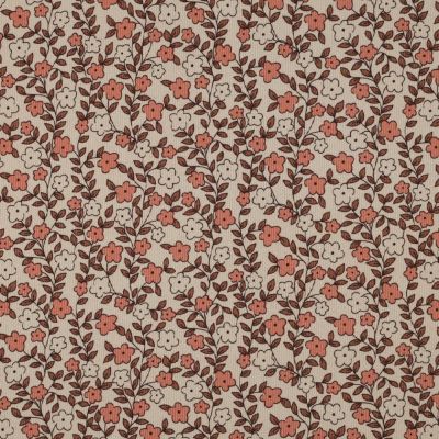 Tissu Jersey Coton côtelé Bio Petites fleurs sur fond Ecru - Par 10 cm
