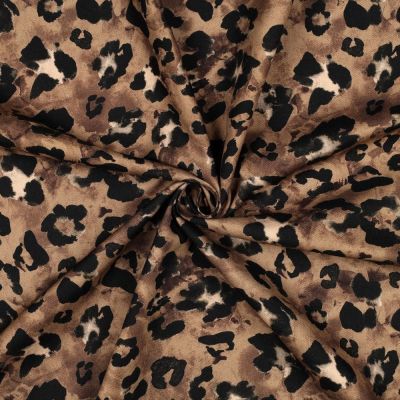Tissu Toile de Coton Canvas digital Léopard sur fond Marron - Par 10 cm