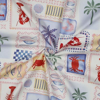 Tissu Toile de Coton Canvas digital Patchwork marin sur fond Blanc - Par 10 cm