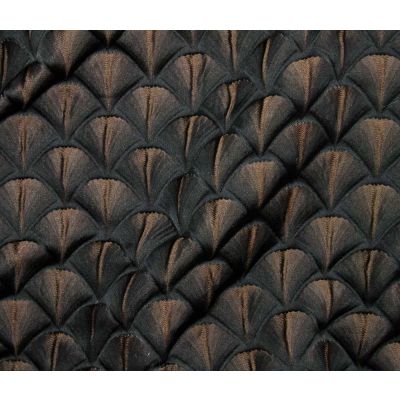 Tissu Jacquard d&#039;habillement Éventails gaufrés bronze sur fond Noir - Par 10 cm