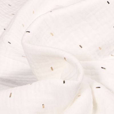 Tissu Double gaze Confettis rectangulaires dorés sur fond Blanc - Par 10 cm