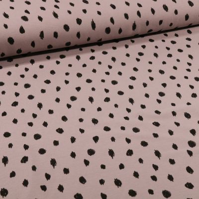 Tissu Sweat léger envers molletonné Bio Pois noirs sur fond Taupe - Par 10 cm
