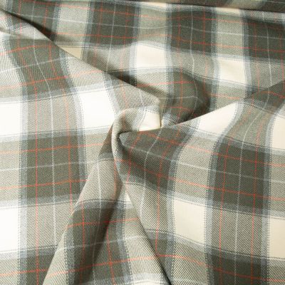 Tissu Tartan Ecossais Vert kaki sur fond Blanc cassé - Par 10 cm