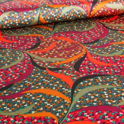 Tissu Satin imprimé Dalia sur fond Vert kaki - Par 10 cm