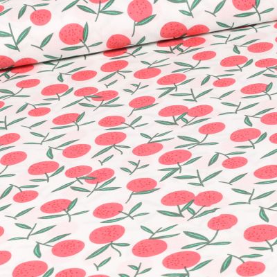 Tissu Coton imprimé Orange sanguine sur fond Blanc - Par 10 cm