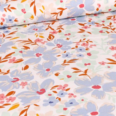 Tissu Viscose Twill extensible Valériane sur fond Blanc - Par 10 cm