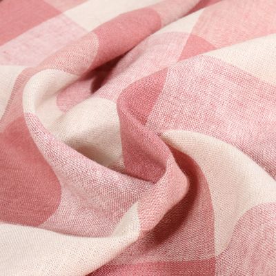 Tissu Lin Viscose Grand carreaux sur fond Rose - Par 10 cm