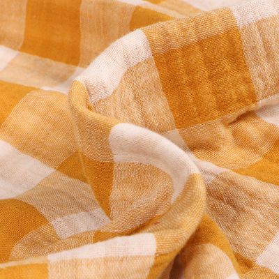 Tissu Double gaze reversible Vichy sur fond Ocre - Par 10 cm