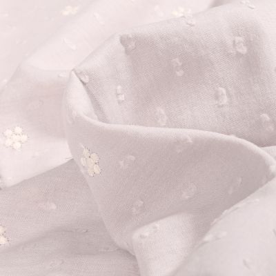 Tissu Plumetis Coton Petites fleurs brodées sur fond Gris clair - Par 10 cm