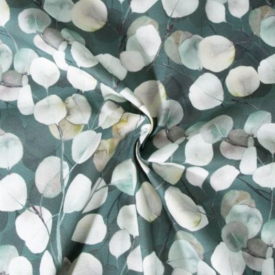 Tissu Coton Semi Panama Eucalyptus sur fond Vert - Par 10 cm
