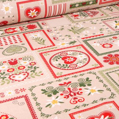 Tissu Toile de Coton Cartes fleuris sur fond Naturel - Par 10 cm