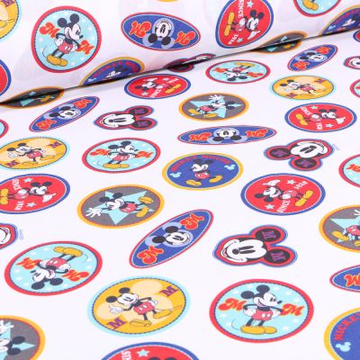Tissu Coton imprimé sous licence Mickey Mouse sur fond Blanc - Par 10 cm