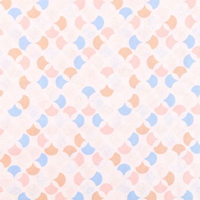 Tissu Coton Imprimé Frou-Frou Lisbonne beige, rose et bleu sur fond Blanc - Par 10 cm