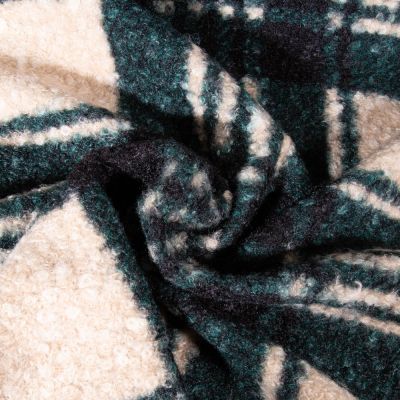 Tissu Bouclette Polyester Carreaux sur fond Vert - Par 10 cm