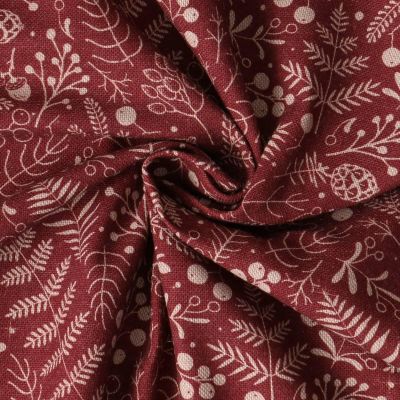 Tissu Toile de Coton  Céleste végétaux d&#039;hiver sur fond Bordeaux - Par 10 cm