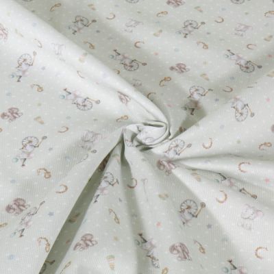 Tissu Piqué de Coton imprimé Eléphants au cirque sur fond Vert menthe clair - Par 10 cm