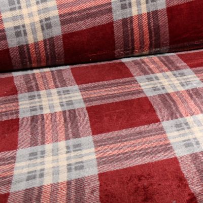 Tissu Doudou Ecossais Wilson sur fond Bordeaux - Par 10 cm