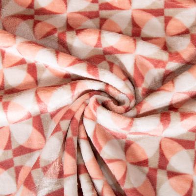 Tissu Doudou imprimé Géo corail sur fond Blanc - Par 10 cm