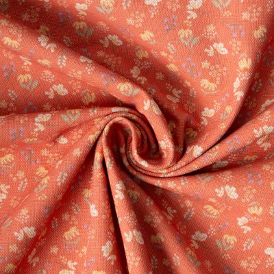 Tissu Toile de Coton aspect Lin Euphoria mini champêtre sur fond Orange - Par 10 cm