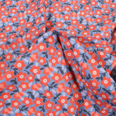 Tissu Coton Craftine Box Flowers paradise Bio Bleu - Par 10 cm