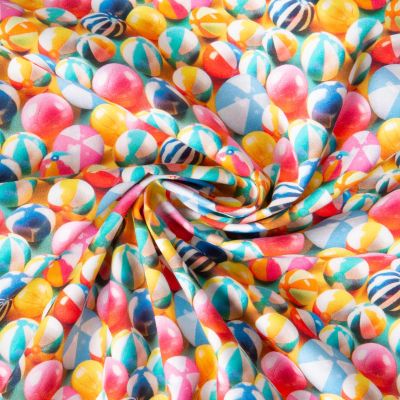 Tissu Coton imprimé Ballon Multico sur fond Jaune - Par 10 cm