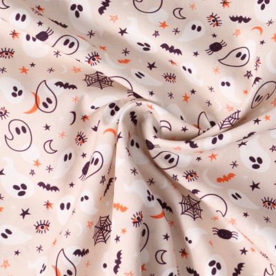 Tissu Popeline de Coton  Petits Fantômes sur fond Rose nude - Par 10 cm