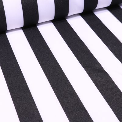 Tissu Burlington Rayures noires sur fond Blanc - Par 10 cm