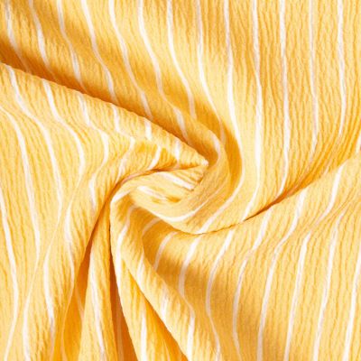 Tissu Polyviscose Seersucker aspect Lin lavé Suzy rayures Blanc sur fond Jaune soleil - Par 10 cm