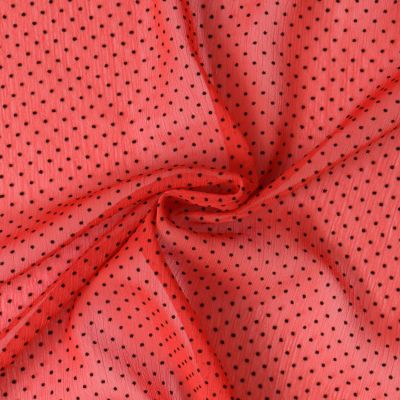 Tissu Mousseline  texturé Mini pois sur fond Rouge - Par 10 cm