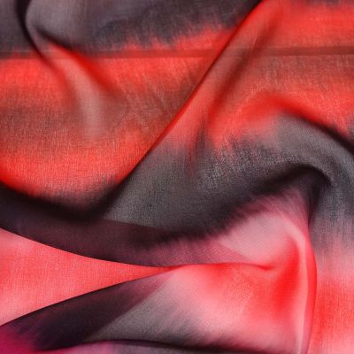 Tissu Mousseline rayé rouge et rose sur fond Noir - Par 10 cm
